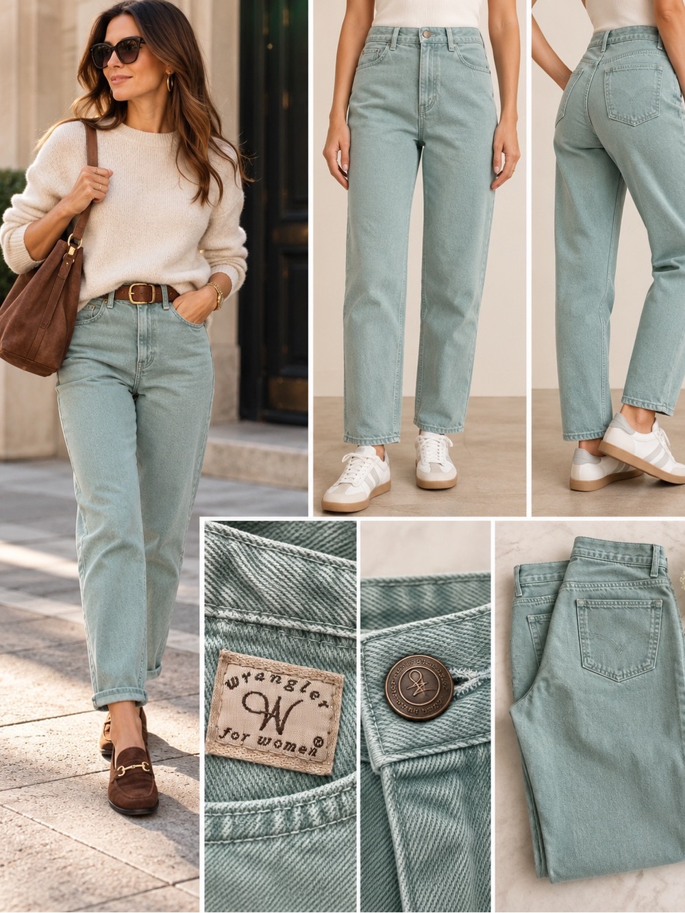 Vintage Wrangler MSR01SF Seafoam Green High Rise Mom Jeans 10x29 USA